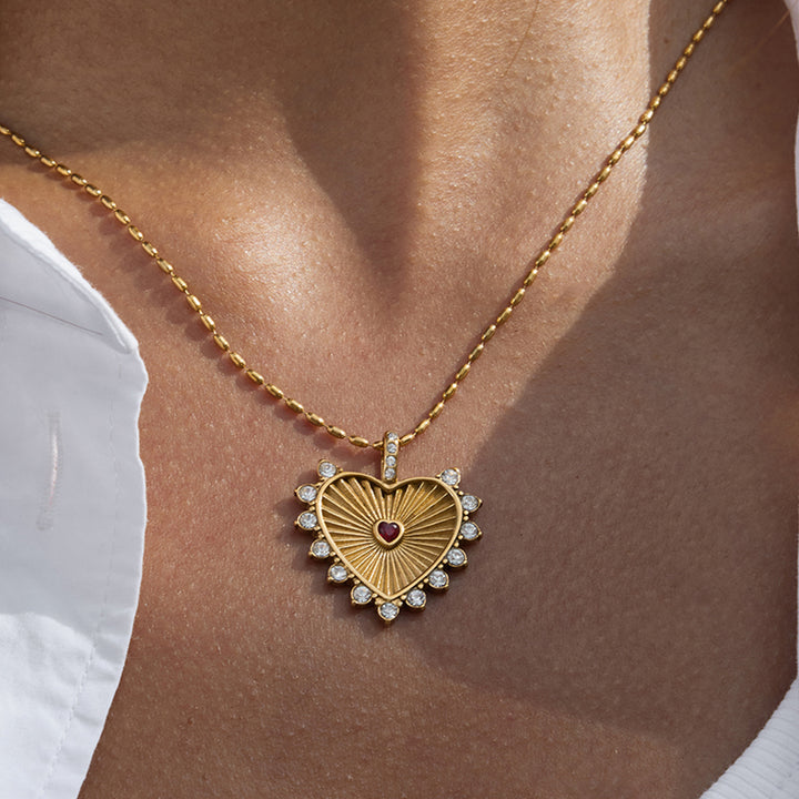 Golden Sunburst Heart Necklace