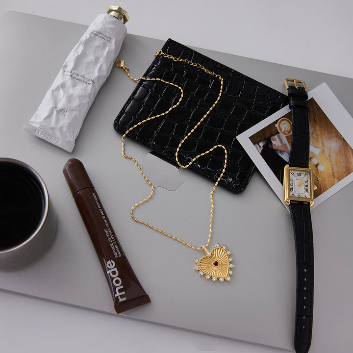 Golden Sunburst Heart Necklace