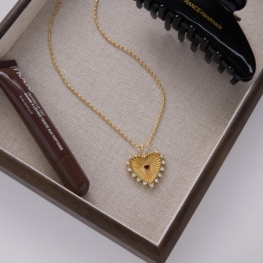 Golden Sunburst Heart Necklace