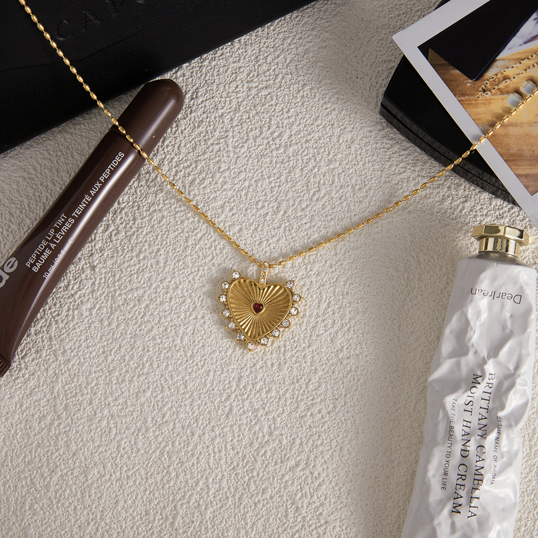 Golden Sunburst Heart Necklace